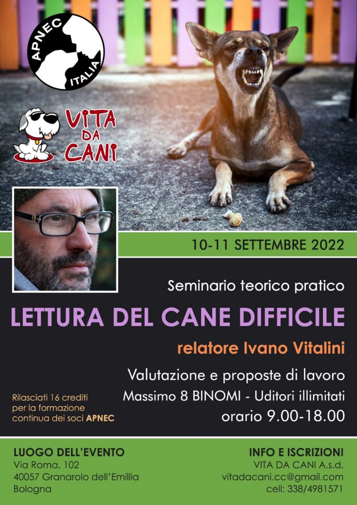 Granarolo dell'Emilia 10-11 Settembre 2022 - Lettura del cane difficile con Ivano Vitalini