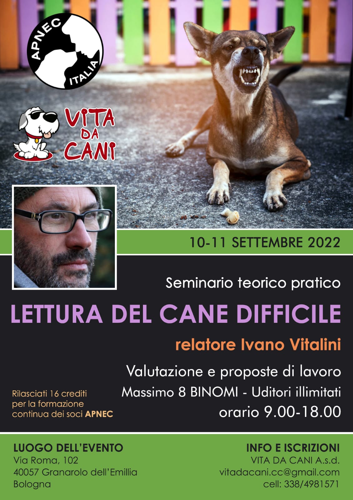 Granarolo dell'Emilia 10-11 Settembre 2022 - Lettura del cane difficile con Ivano Vitalini