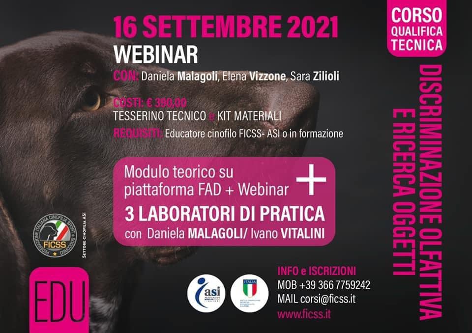 16 Settembre 2021 - Modulo teorico-pratico di ricerca olfattiva