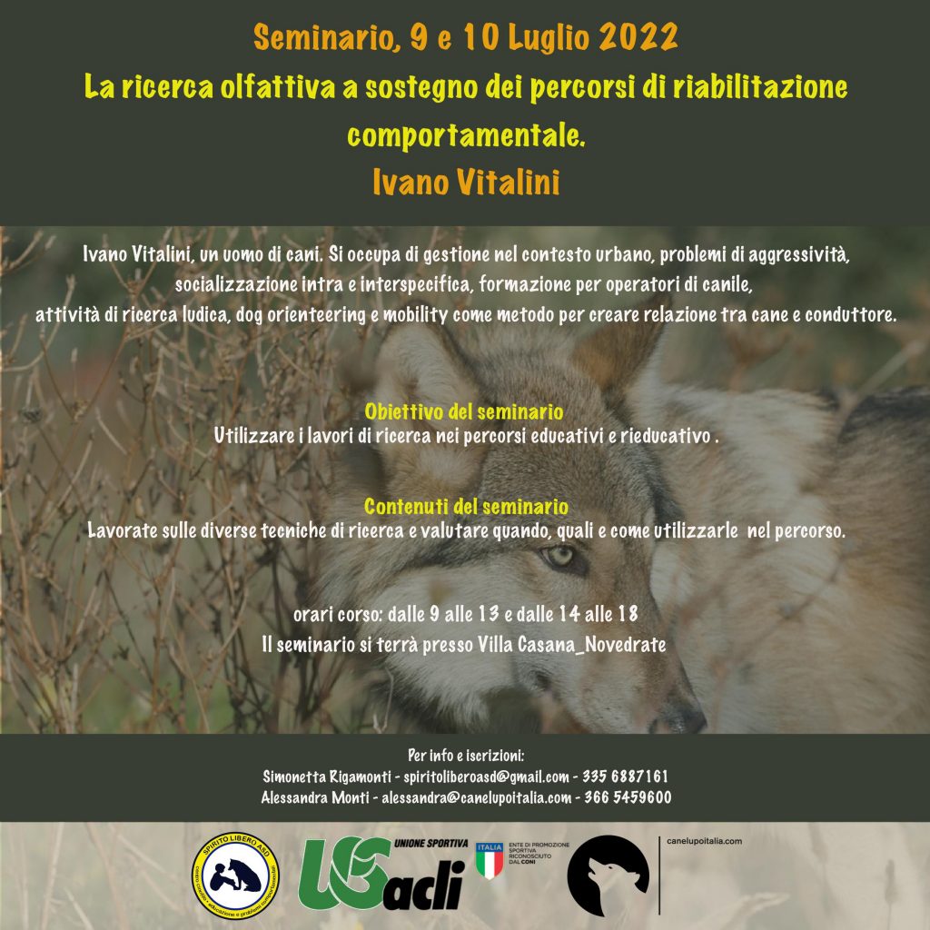 Novedrate 9 e 10 luglio 2022 - La ricerca olfattiva a sostegno dei percorsi di riabilitazione comportamentale con Ivano Vitalini